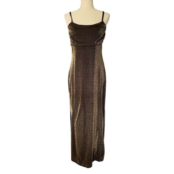 Y2K Vintage 90s Slip Dress S M 4 6 Gold Shimmer Prom Formal RAG whimsygoth 1092 - Picture 2 of 15